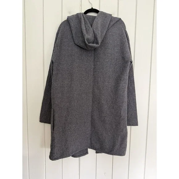 Hackwith Design House Hooded Coat L Large Gray Open Front Wool - Picture 6 of 6